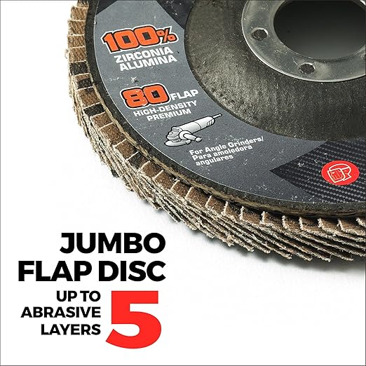 Jumbo Zirconia Flap Discs 4 1/2 for Angle Grinder, 40 Grit 4.5" x 7/8" High Density Type 29 Arbor Grinding Wheels for Wood Finishing, Rust Removal, Metal Sanding - 10 Pack