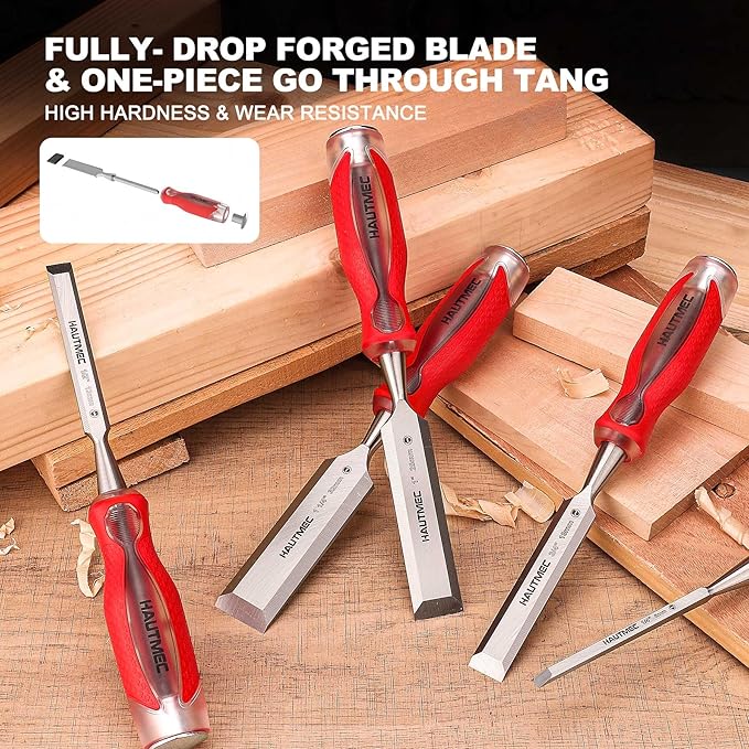 HAUTMEC 1/2" Wood Chisel – High-Impact Drop-Forged CRV Steel, Fully Polished Beveled Edge Blades, Heavy-Duty Strike Cap & Extended Anti-Skid Handle – HT0360