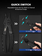 Orion Motor Tech 10pc Snap Ring Pliers Set, Internal & External Circlip Pliers With Bent & Straight Pliers, Hook Pick, Heavy Duty Removal Tool, Storage Case & Gloves