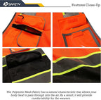 JKSafety 9 Pockets Class 2 High Visibility Dual Color Zipper Front MESH Lite Safety Vest | Yellow Color Triming Reflective Strip | ANSI/ISEA Standards (100-Orange-Black, M)
