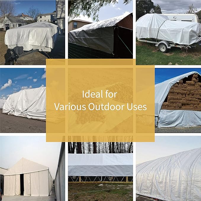 GUARD SHIELD Super Heavy Duty White Ploy Tarp Cover 16x16 Feet Waterproof Tarps 16mil Thick UV and Tear Resistant Tarpualin