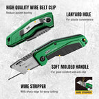 SK Folding Utility Knife with Additional Wire Cutter, Quick Change Box Cutter with Liner Lock & Belt Clip, Lightweight Aluminum Handle