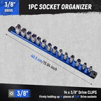 ALOANES Magnetic Socket Organizer, 3/8-Inch Drive Aluminum Socket Holder Socket Tray, Heavy Duty Socket Rail Organizer for Tool Box Drawer, 360°Swivel Clips Socket Rack 3/8-Inch x 14 Clips (Blue)