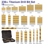 Metric 230 Pieces Titanium Twist Drill Bit Set, 135° Tip High Speed Steel, Size from 1mm up to 10mm, Ideal Drilling in Wood/Cast Iron/Aluminum Alloy/Plastic/Fiberglass, with Hard Storage