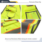 JKSafety 9 Pockets Hi-Vis Neon Yellow Zipper Front MESH Safety Vest with Fluorescent Orange Extend Edge outlining the Reflective Tapes Meet ANSI/ISEA Class 2 Standard (100-Yellow, L)