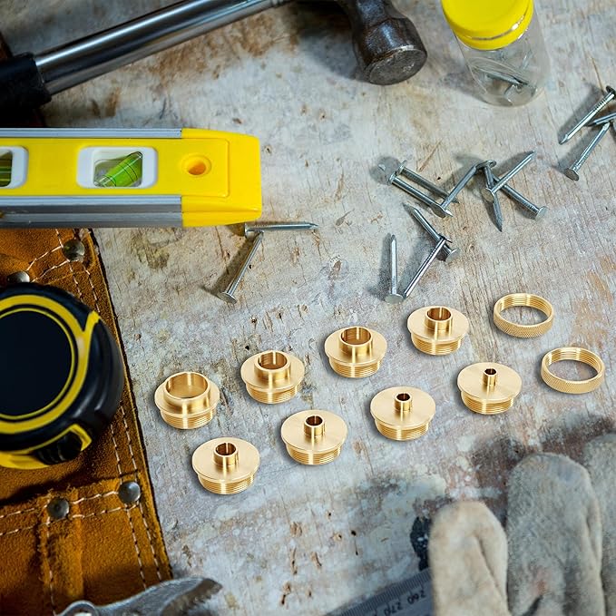 DCT Brass Router Template Guides Bushing 10-Piece Set & Black Carrying Case - Porter-Cable Guide Bushings 5/16 to 1in