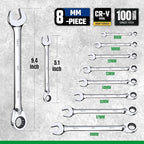 SK Reversible Ratcheting Wrench Set, Combination Wrench Set, 8-Piece, Metric, 72-Tooth, Premium CR-V Construction, with Rack Organizer