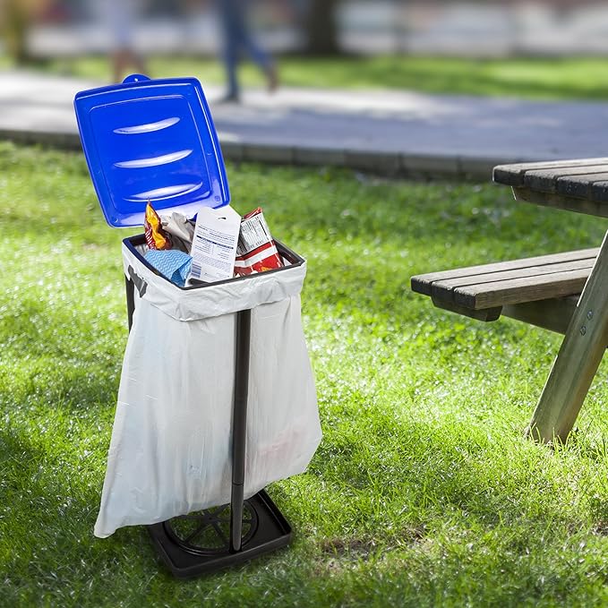 Wakeman Portable Trash Bag Holder - Collapsible Garbage Bin for Parties and Camping - 13-Gallon Plastic Can for Indoor and Outdoor Use (Blue/Black)