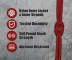 BORED? PARACORD! 550 lb Paracord - Ideal for Crafting, Camping, DIY Projects, Active & Military Outdoors - Strong Survival Rope - Tactical Parachute Cord Type III - Red 100 Feet