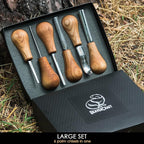 BeaverCraft Wood Carving Gouges Kit SC05 - Wood Carving Chisels Set with Palm Gouge & Flat Straight Chisel, Rounded Short Bent, V-chisels - Whittling Knives, Tools for Beginners and Profi Carvers