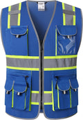 JKSafety 10 Pockets Hi-Vis Neon Color Frontal Zipper Mesh Safety Vest for Men Women Safety Utility for works Comply to ANSI/ISEA Standards (86-Blue 4XL)