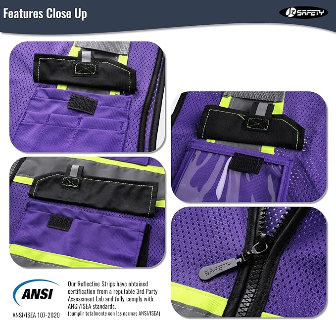 JKSafety Hi Vis Reflective Safety Vests for Men Women High Visibility Vest with Pockets Mesh Fabric Construction Safety Apparel Neon Vest for Work (220-PurpleB XL)