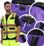 JKSafety Hi Vis Reflective Safety Vests for Men Women High Visibility Vest with Pockets Mesh Fabric Construction Safety Apparel Neon Vest for Work (220-PurpleB 3XL)