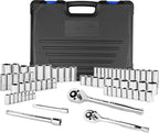 EPAuto 69 Pieces - 1/4" & 3/8" Drive Socket Set with Pear Head Ratchet, Chrome (92-824)