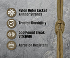 BORED? PARACORD! 550 lb Paracord - Ideal for Crafting, Camping, DIY Projects, Active & Military Outdoors - Strong Survival Rope - Tactical Parachute Cord Type III - Gold 100 Feet