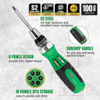 SK 12-in-1 Ratcheting Screwdriver, 216-P, Multi-bit Driver with Quick-Load Mechanism, S2 Steel, with Phillips, Slotted, Star, Square Bits Stored in Handle