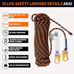 Rope Harness Safety Lanyard 25ft Vertical Roofing Rope With Grab Snap Hooks Shock Absorber Fall Protection Tree Climbing Line Kit Heavy Duty Roof Safety Equipment ANSI CE