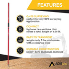 AdirPro Aluminum GPS Rover Rod – 2m 2-Piece Design GPS Pole for Land Surveying & Engineering – RTK GPS/GNSS Accessory – Includes Level Vial & Carrying Case (Red)