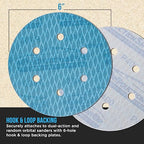 Premium 400 Grit 6" Rhombus Diamond Shape Blue Sanding Discs, 6-Hole, Box of 50 - Hook & Loop Anti-Clogging J-Cloth Dustless Sandpaper for Random Orbital Sanders, Sand Auto Paint, Wood