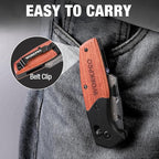 WORKPRO Folding Utility Knife, Razor Blade Knife with Axis Lock, Quick Change Box Cutter, EDC Wood Handle Foldable Pocket Cutter, Extra 10PC SK5 Blades Included