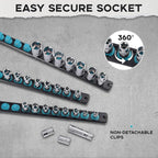 3/8-Inch Drive Magnetic Socket Organizer, Heavy Duty Aluminum Socket Rail Organizer, 360° Swivel Clips Socket Holder Kit for Tool Box, 3/8-Inch Socket Holder x 14 Clips (Aqua Blue)