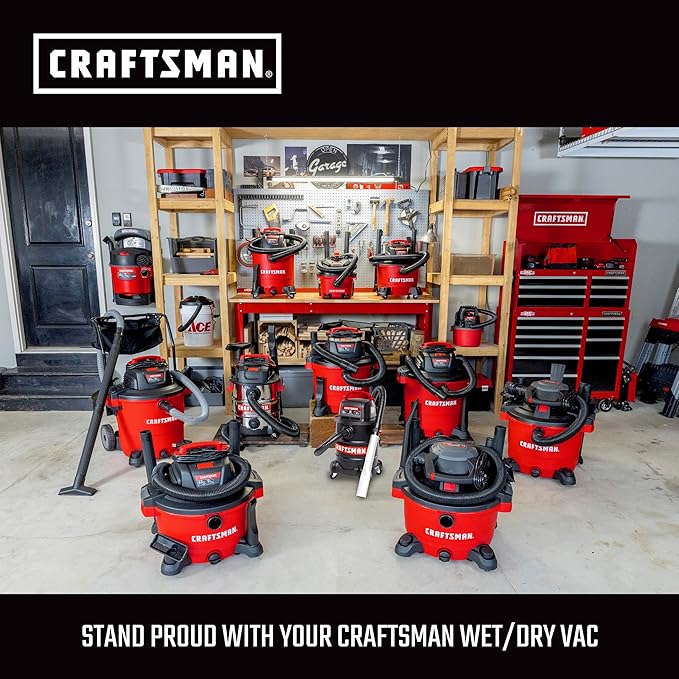 CRAFTSMAN CMXEVBE17595 16 Gallon 6.5 Peak HP Heavy Duty Wet/Dry Shop Vac with Filter, Dust Bag, Hose, Attachments and CMXEVBE17678 1.75 Peak HP Wet/Dry Shop Vac Powerhead with Filter Bag and Hose