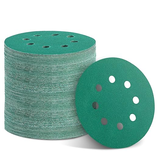 100PCS 240 Grit Premium Green Sanding Discs, 5-Inch 8-Hole Sandpaper for Random Orbital Sander