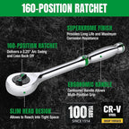SK 1/2" Drive Ratchet Handle, 160-Position 2 Pawl Ratchet, Premium CR-V Construction, with Contoured Handle