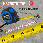 Greendale - 3 Pack - Tape Measures 25 ft - Easy to Read Fractions to 1/8th inch - Magnetic Tip - Thumb and Quick Lock - Autowind - Belt Clip - Blue - Measuring Tape Retractable