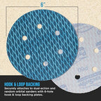 Premium 60 Grit 6" Rhombus Diamond Shape Blue Sanding Discs, 6-Hole, Box of 50 - Hook & Loop Anti-Clogging J-Cloth Dustless Sandpaper for Random Orbital Sanders, Sand Auto Paint, Wood