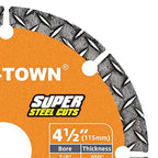 TWIN-TOWN 4 1/2" Diamond Cutting Wheel with 7/8" Arbor, Metal Cut Off Wheel, Carbide Cutting Wheel for Angle Grinder, 5000+ Cuts on Rebar, Steel, Iron, and INOX