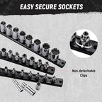 ALOANES Magnetic Socket Organizer, 1/4-Inch Drive Aluminum Socket Holder Socket Tray, Heavy Duty Socket Rail Organizer for Tool Box Drawer, 360°Swivel Clips Socket Rack 1/4-Inch x 14 Clips (Black)