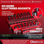 Olsa Tools Magnetic Socket Organizers | 3 Piece Set Socket Holder Kit | 1/2-Inch, 3/8-Inch, & 1/4-Inch Drive | SAE Red | Holds 68 Sockets | Professional Quality Tools Organizer Part 1150