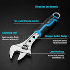 DURATECH 10 Inch Adjustable Wrench, 3-in-1 Spanner with Box End/Hex Function, CR-V Steel, Metric & SAE Scales, Chrome-plated, Bi-material soft Grip