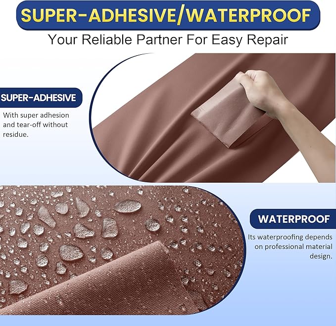 Self-Adhesive Canvas Repair Tape, 16" x 79" Waterproof Canvas Repair Patch, Fabric Patch Repairs Kit for Furniture, Tents, Sunbrellas, Boat Covers Awnings, Couches, Clothes, Bags Dark Brown