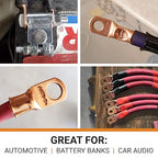 SELTERM 10pcs 8 AWG - 3/8" Stud - Battery Lugs, Heavy Duty Wire Lugs, Ring Terminals, Battery Cable Ends,8 Gauge Terminals, UL Bare Copper Eyelets Electrical Battery Terminal Connectors