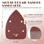 60 Grit Mouse Sander Sandpaper, Jamiikury 5 Hole Detail Sander Sandpaper Palm Sander Paper Mouse Sanding Pads Hook and Loop Sanding Sheets - Pack of 20