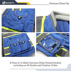 JKSafety 10 Pockets Hi-Vis Zipper Front Fluorescent Blue Safety Vest | Cushioned Collar | High Reflective Tapes with Extended Neon Yellow Strips | Meets ANSI/ISEA Standards (Medium, 89-Blue)