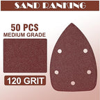 120 Grit Mouse Sander Sandpaper, Jamiikury 5 Hole Detail Sander Sandpaper Palm Sander Paper Mouse Sanding Pads Hook and Loop Sanding Sheets - Pack of 50
