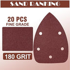 180 Grit Mouse Sander Sandpaper, Jamiikury 5 Hole Detail Sander Sandpaper Palm Sander Paper Mouse Sanding Pads Hook and Loop Sanding Sheets - Pack of 20