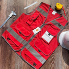 TCCFCCT Mesh Reflective Vest 9 Pockets High Visibility Safety Vest for Men Women, Hi Vis Construction Vest with Reflective Strips, Meets ANSI/ISEA Standards, (Red, Small)