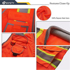 JKSafety 9 Pockets Hi-Vis Safety Vest Breathable Mesh Fabric Cushioned Collar Work Utility PPE Lightweight Industrial Work Gear ANSI/ISEA compliant (101-Orange XL)