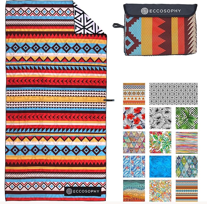 ECCOSOPHY Microfiber Beach Towel - Sand Free Towels are Quick Dry, Light Weight, Super Absorbent - Perfect Pool, Travel, Cruise, Camping Essentials - Oversized Extra Large for Adults 71x35 in