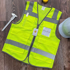 TCCFCCT Mesh Reflective Vest 5 Pockets Safety Vest for Men Women, High Visibility Surveyor Vest with Horizontal Strip for Walkie-talkie, Durable to Use, Meets ANSI/ISEA Standards, Yellow, XL