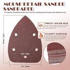 50pcs Mouse Sander Sandpaper Assortment Kit, 5 Hole Detail Sander Sandpaper Palm Sander Paper Mouse Sanding Pads Hook and Loop Sanding Sheets - 40/80/120/180/240 Grit